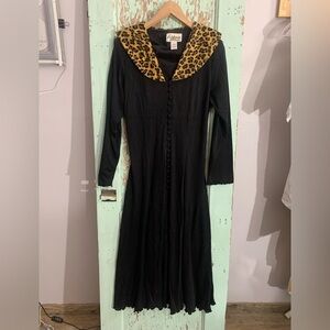 Women’s California Gold Rush black maxi button-up dress w/ leopard print collar